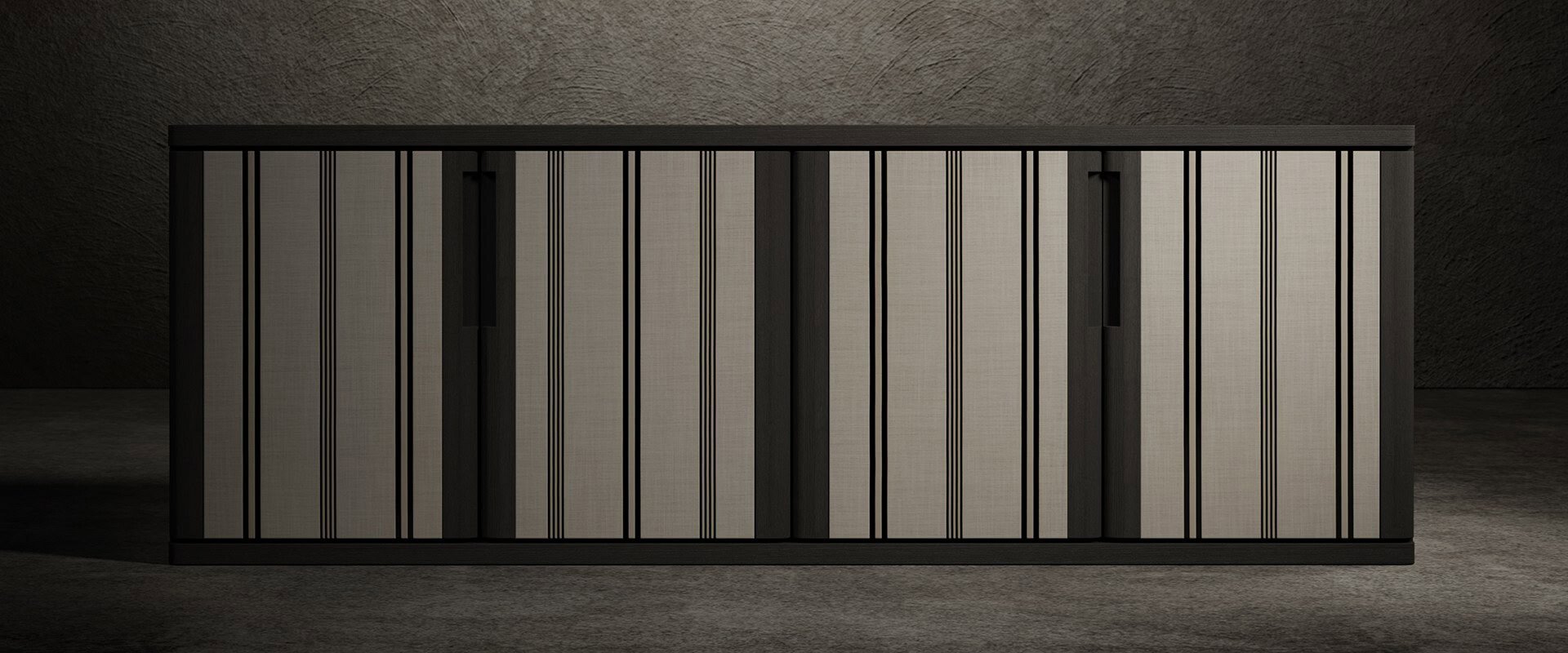 Wooden sideboard with vertical striped panel doors and matte finish