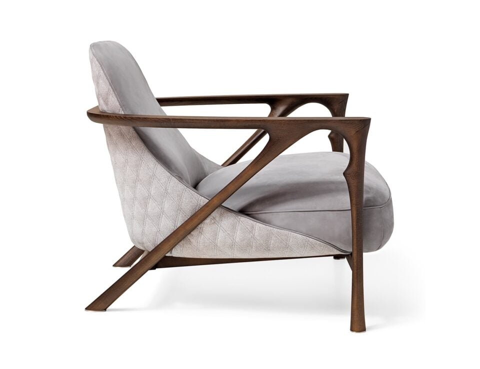 Leather armchair with wooden frame and upholstered seat