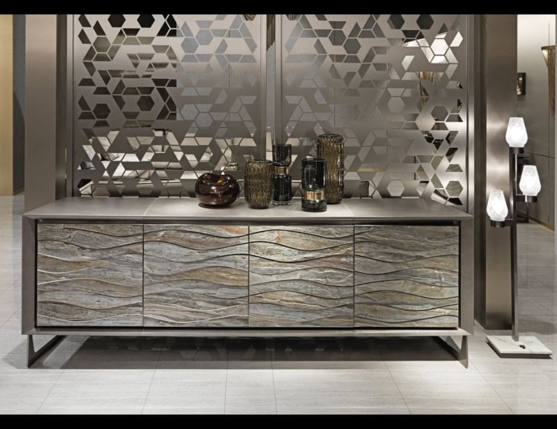 Azimut modern luxury credenza with grey Silverwave marble