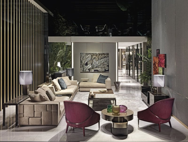 Babylon Modular Living Room modern luxury sectional with beige leather