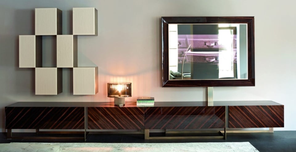 Wood bar cabinet with ebony finish