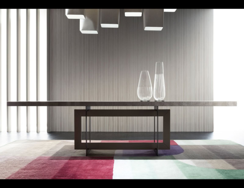 Blade modern Italian table with cream stone wood