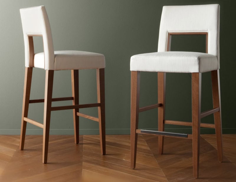 Blues modern Italian stool with white fabric