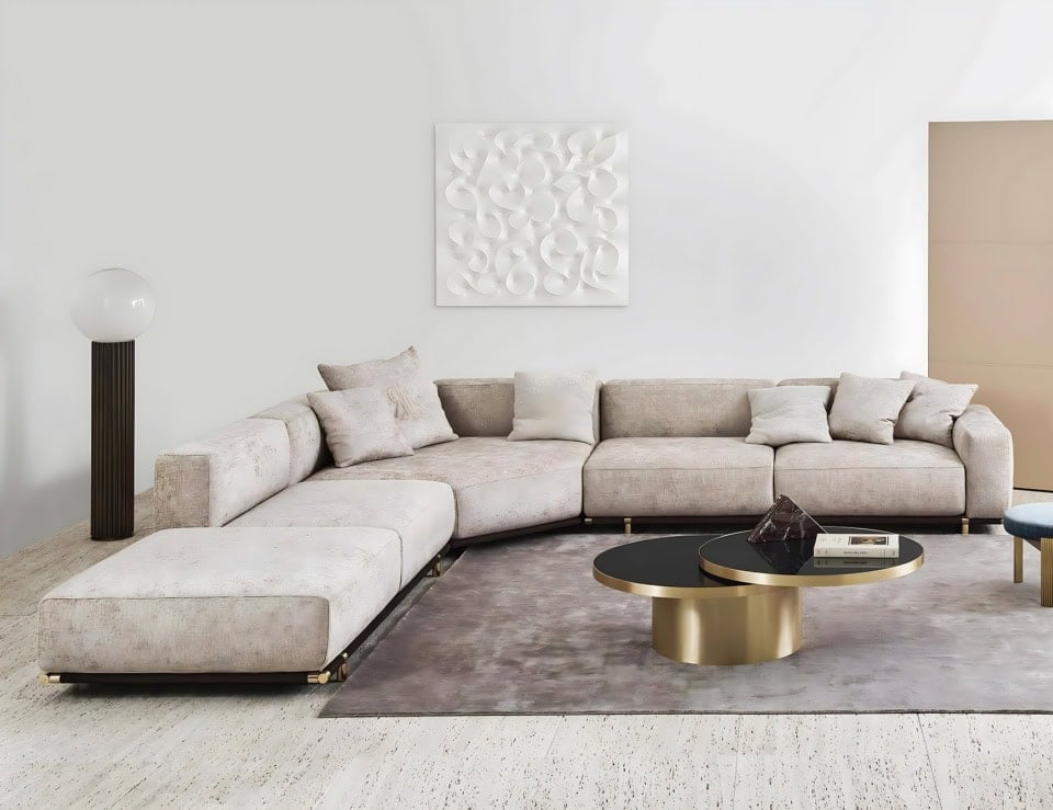 Boheme sectional leather sofa in living room setting