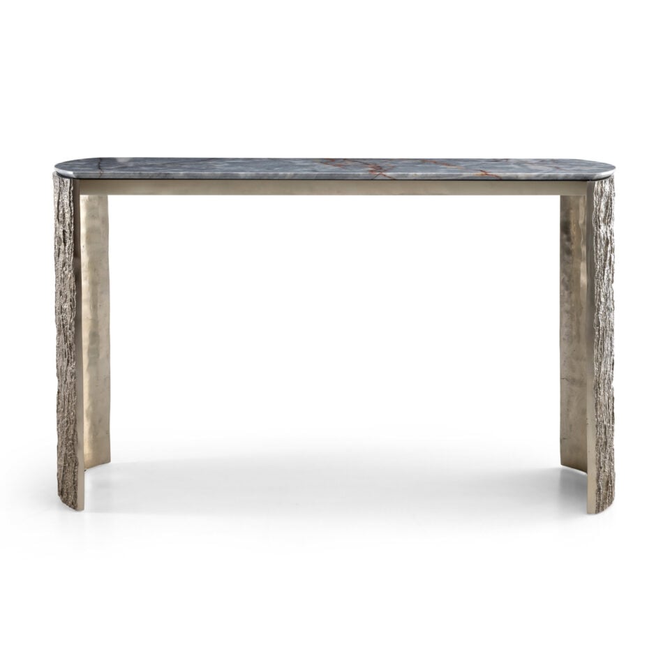 Marble console table with Crystal Root finish and textured legs