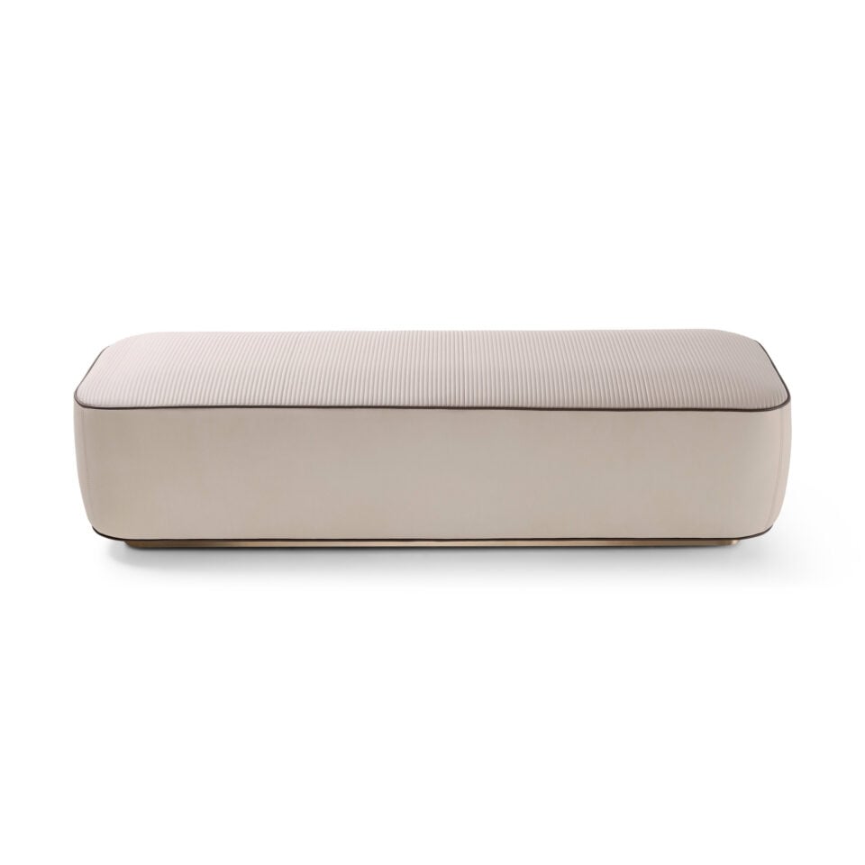 Leather bench ottoman with rectangular cushioned seat