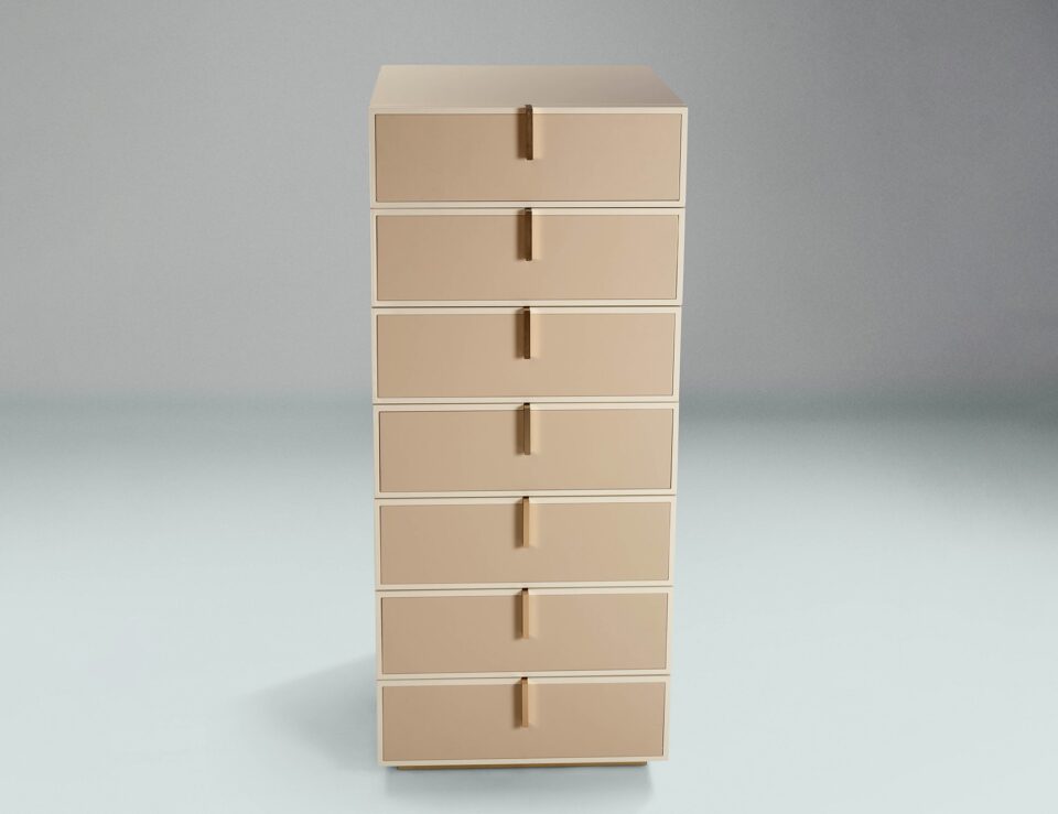 Fine modern luxury chest of drawers with beige lacquered wood