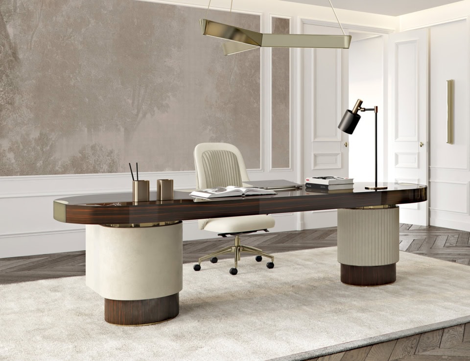 Olimpia wooden writing desk with ebony finish in office setting