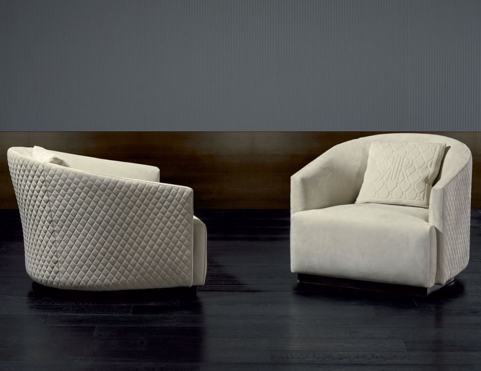 Leather swivel sofa chairs with quilted pattern