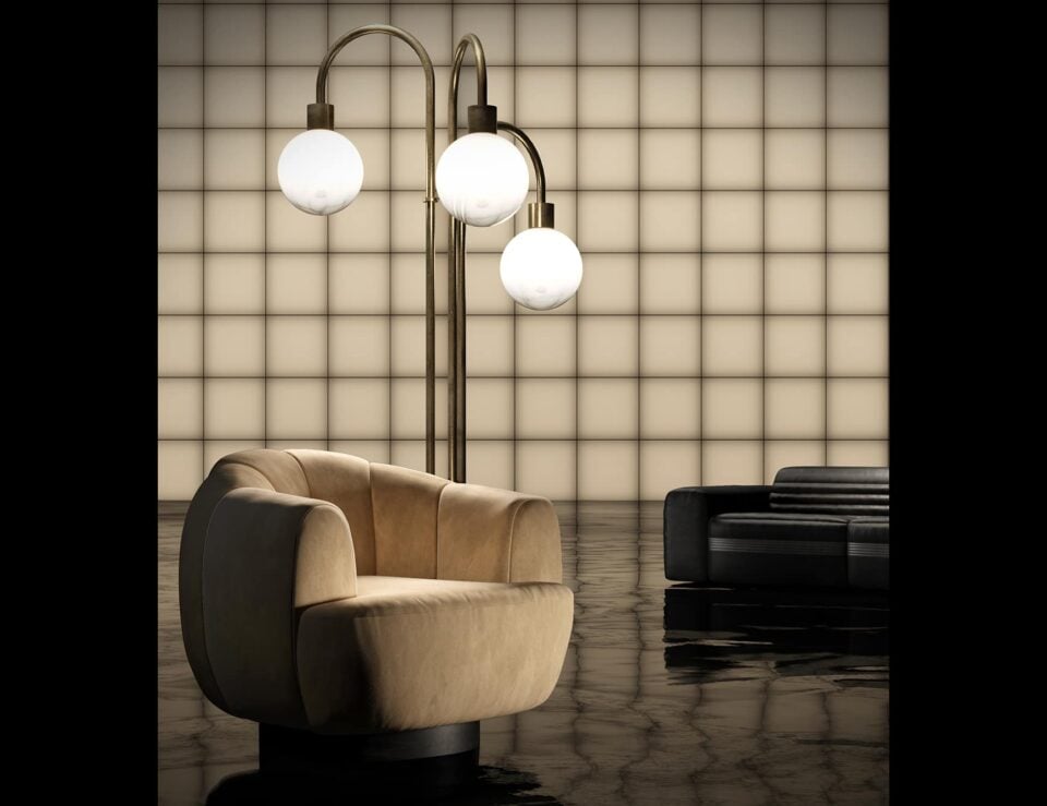 Leather and wood armchair in a living room setting