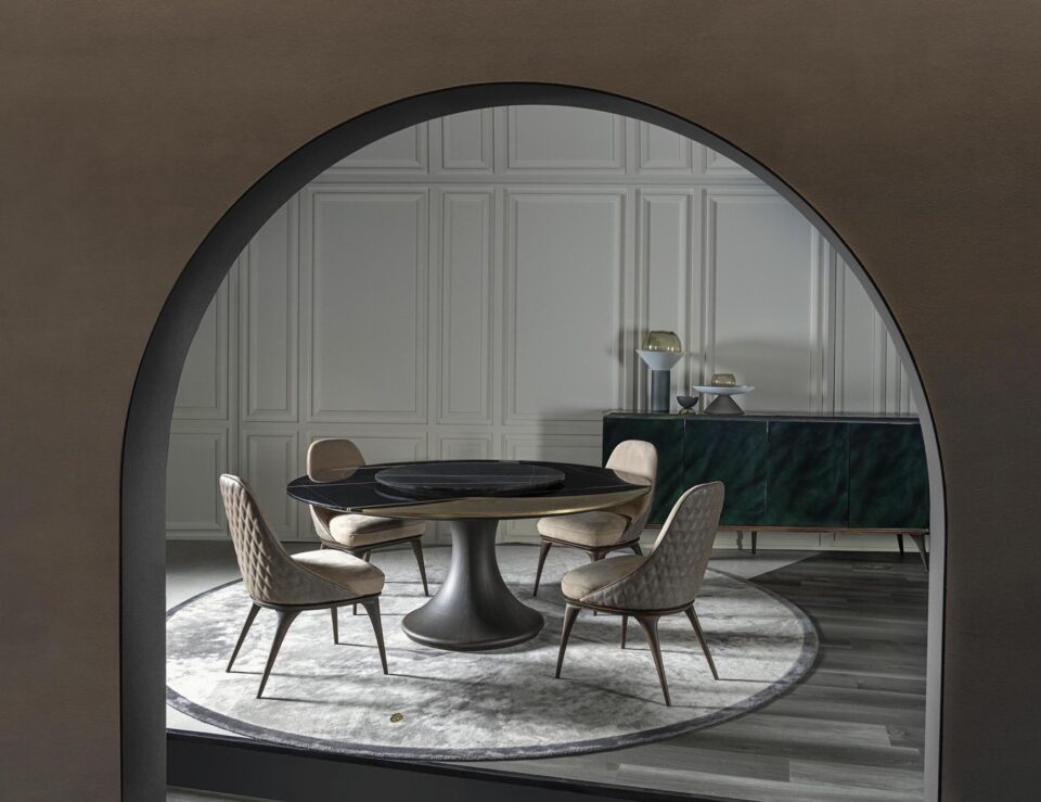Rohan Dining Room modern luxury table with black leather