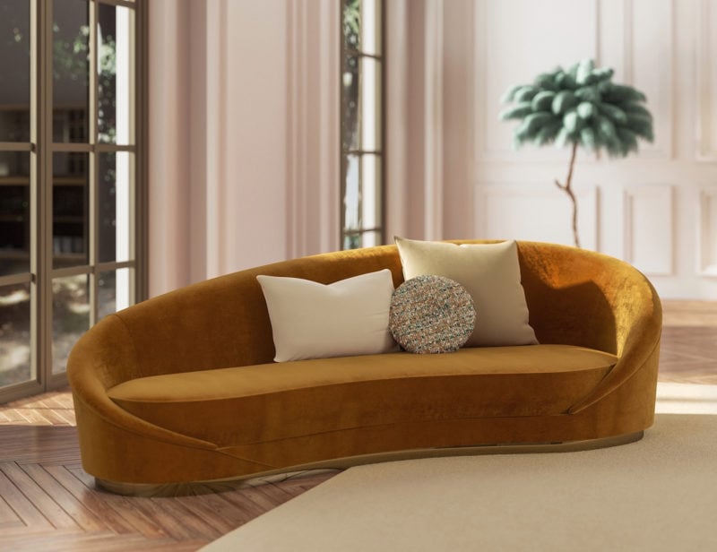 Wavy modern luxury sofa chair with orange leather